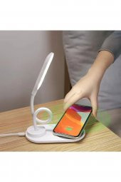 Wireless Ciharger Kablosuz Hızlı Şarj Özelliği 360 Derece Esnek Gövde Masaüstü Led Gece Lambası - 1
