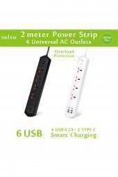 6 Usbli 4lü Çoklu Priz 2 M Kablolu Akım Korumalı Anahtarlı Uzatma Grup Priz 3000W - 3