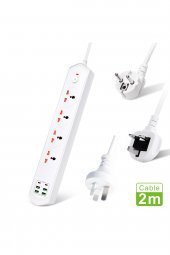 6 Usbli 4lü Çoklu Priz 2 M Kablolu Akım Korumalı Anahtarlı Uzatma Grup Priz 3000W - 3