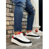 Boa Beyaz Kırmızı Detaylı Paraşüt Kumaş Yüksek Taban Erkek Ayakkabı Sneaker - 1