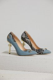 Kadın Hakiki Deri Mavi-Yılan Derisi Stiletto - 2