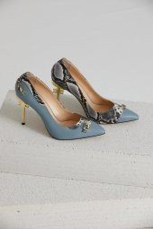 Kadın Hakiki Deri Mavi-Yılan Derisi Stiletto - 3