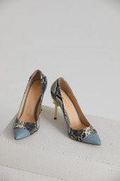 Kadın Hakiki Deri Mavi-Yılan Derisi Stiletto - 4