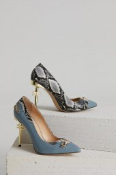 Kadın Hakiki Deri Mavi-Yılan Derisi Stiletto - 6