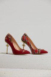 Hakiki Deri Özel Tasarım Kırmızı-Yılan Derisi Stiletto - 2