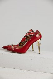 Hakiki Deri Özel Tasarım Kırmızı-Yılan Derisi Stiletto - 4