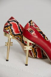 Hakiki Deri Özel Tasarım Kırmızı-Yılan Derisi Stiletto - 6