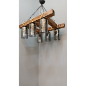 Ahşap 6 Lı Boru Camlı Halatlı Zincirli Avize - 1