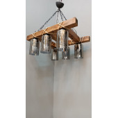 Ahşap 6 Lı Boru Camlı Halatlı Zincirli Avize - 2