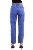 Önü Dekoratif Taşlı Yüksek Belli Cepli Mom Fit Kadın Kot Pantolon Jean Durulanmış Mavi Dört Mevsim - 4