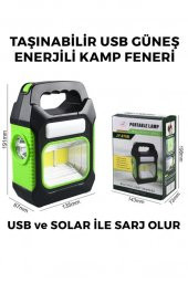 Sarj Edilebilir ve Solar Sarjlı Portatif Taşınabilir Sarı Kamp Feneri Avcılık Feneri - 2