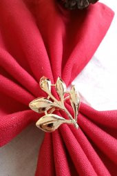 6 Adet Gold Sarmaşık Metal Peçete Halkası - Napkin Ring - Table Decor - 1