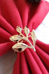 6 Adet Gold Sarmaşık Metal Peçete Halkası - Napkin Ring - Table Decor - 4