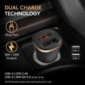 Duracell 30W Araç Şarj Başlığı ( Dual USB-A Port ) - Siyah - 4