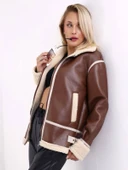 Mtn M2188 Kadın Deri İçi Kürklü Oversize Ceket thumbnail 3