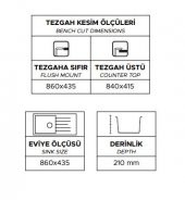 Real Stone P011 ASSOS 86 XL Siyah Granit Eviye 86x43.5 Cm Tezgah Üstü - 3