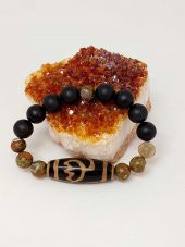 Tibet Akik, Shungit & Riyolit Taşlı Lotus Sembollü Unisex Bileklik 10-12mm thumbnail 1