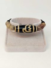 Tibet Akik, Japer & Oniks Taşlı Lotus Sembollü Unisex Bileklik 10mm thumbnail 2