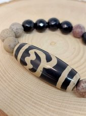 Tibet Akik, Japer & Oniks Taşlı Lotus Sembollü Unisex Bileklik 10mm thumbnail 3