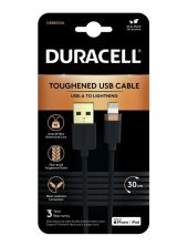 Duracell 0,3m Lightning to USB-A Örgülü Şarj Kablosu - Siyah - 1
