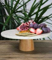 Ayaklı Yuvarlak Mermer Sunum Tahtası Beyaz 27 Cm - 2