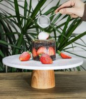 Ayaklı Yuvarlak Mermer Sunum Tahtası Beyaz 27 Cm - 1