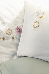 Cotton Box 3D Nakışlı Saten Çift Kişilik Nevresim Takımı Jenika Mint - 3