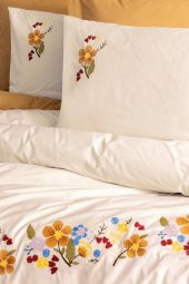 Cotton Box Nakışlı Ranforce Çift Kişilik Nevresim Takımı Pamuya Hardal - 2