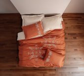 Cotton Box Nakışlı Ranforce Çift Kişilik Nevresim Takımı Tiva Bej - 1