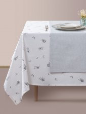 Cotton Box Baskılı Masa Örtüsü Seti Yaprak Gri 160x180 - 1