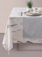 Cotton Box Baskılı Masa Örtüsü Seti Diamente Gri 160x180 - 1