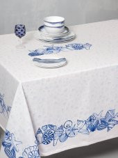 Cotton Box Pano Baskılı Masa Örtüsü Cowry Mavi 170x230 - 1