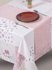 Cotton Box Baskılı Masa Örtüsü Seti Adela Pembe 160x180 - 1