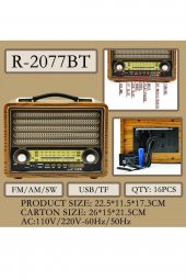 Nostaljik Radyo Bluetooth Hoparlör Fm Radio Sd Kart Usb Girişli Şarjlı Speaker R-2077BT - 2