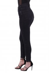 Dar Kalıplı ve Yüksek Belli Cepli Astarsız Kadın Kot Pantolon Skinny Jean Antrasit Denim Dört Mevsim - 5
