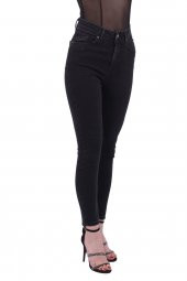 Dar Kalıplı ve Yüksek Belli Cepli Astarsız Kadın Kot Pantolon Skinny Jean Antrasit Denim Dört Mevsim - 6