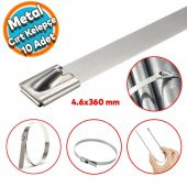 Cırt Kelepçe Metal Paslanmaz Çelik Kablo Zip Bağı Çok Amaçlı Bağlama 4.6x360 10 Adet - 1