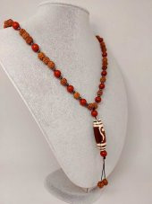 Tibet Akik & Jasper Taşlı Para Kancası Sembollü Rudraksha Unisex Kolye 8mm thumbnail 2