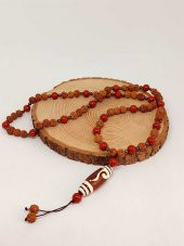 Tibet Akik & Jasper Taşlı Para Kancası Sembollü Rudraksha Unisex Kolye 8mm thumbnail 5