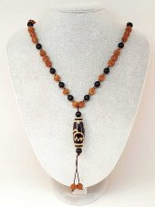 Tibet Akik & Oniks Taşlı Lotus Sembollü Rudraksha Unisex Kolye 8mm thumbnail 1