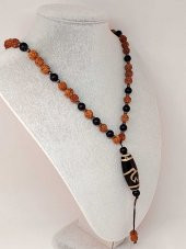 Tibet Akik & Oniks Taşlı Lotus Sembollü Rudraksha Unisex Kolye 8mm thumbnail 2