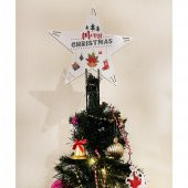 19cm Ahşap Yılbaşı Ağacı Tepe Yıldızı Merry Christmas Mod.2 - 2