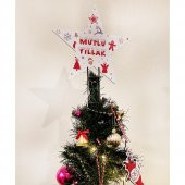 19cm Ahşap Yılbaşı Ağacı Tepe Yıldızı Mutlu Yıllar Mod.2 - 2