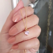 Vaoov 925 Ayar Gümüş Pembe Kalp Kolye thumbnail 3