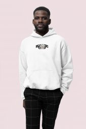 Realistic Baskılı Beyaz Erkek Kapüşonlu 3 iplik Şardonlu Ribanalı Sweatshirt Hoodie - 1