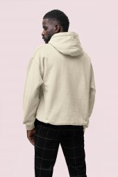 Positive Baskılı Bej Erkek Kapüşonlu 3 iplik Şardonlu Ribanalı Sweatshirt Hoodie - 2