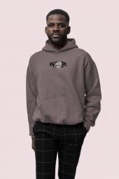 Realistic Baskılı Gri Erkek Kapüşonlu 3 iplik Şardonlu Ribanalı Sweatshirt Hoodie - 1