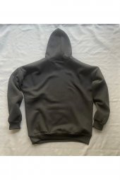 Düz Siyah Erkek Kapüşonlu 3 iplik Şardonlu Ribanalı Sweatshirt Hoodie - 4
