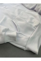 Positive Baskılı Beyaz Erkek Kapüşonlu 3 iplik Şardonlu Ribanalı Sweatshirt Hoodie - 5