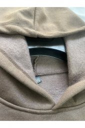 Positive Baskılı Kahverengi Erkek Kapüşonlu 3 iplik Şardonlu Ribanalı Sweatshirt Hoodie - 7